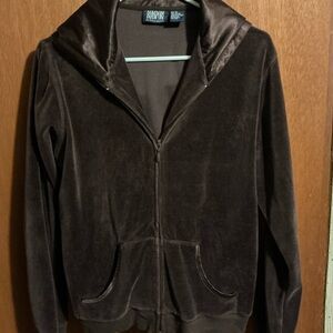 Blassport By Bill Blass Chocolate Brown Velour Full Zip Hoodie